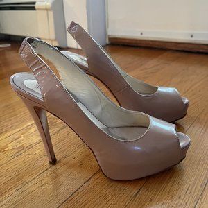 Brian Atwood Nude Slingback Patent Leather Pump